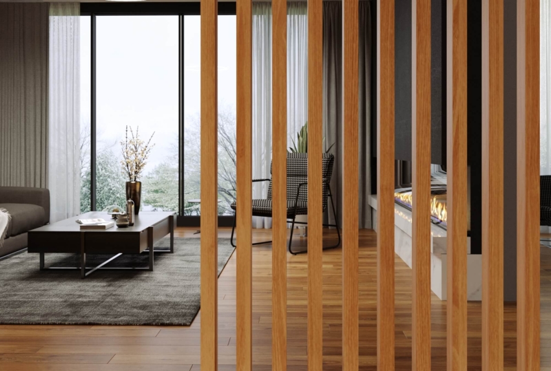 Room Divider Contemporary Walnut Slat Screen Privacy Setting