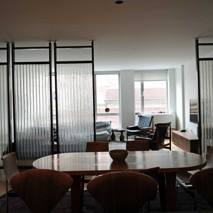 Room Divider Corrugated Glass Industrial Partition Metal Frame