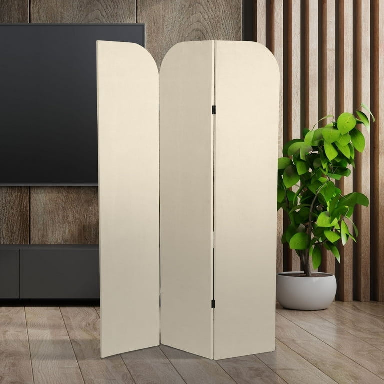 Room Divider Cream Upholstered Arched Top 3 Panel Minimalist Screen