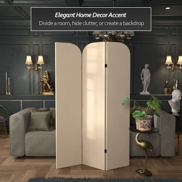 Room Divider Cream Velvet Upholstery Arched Silhouette Modern Classic