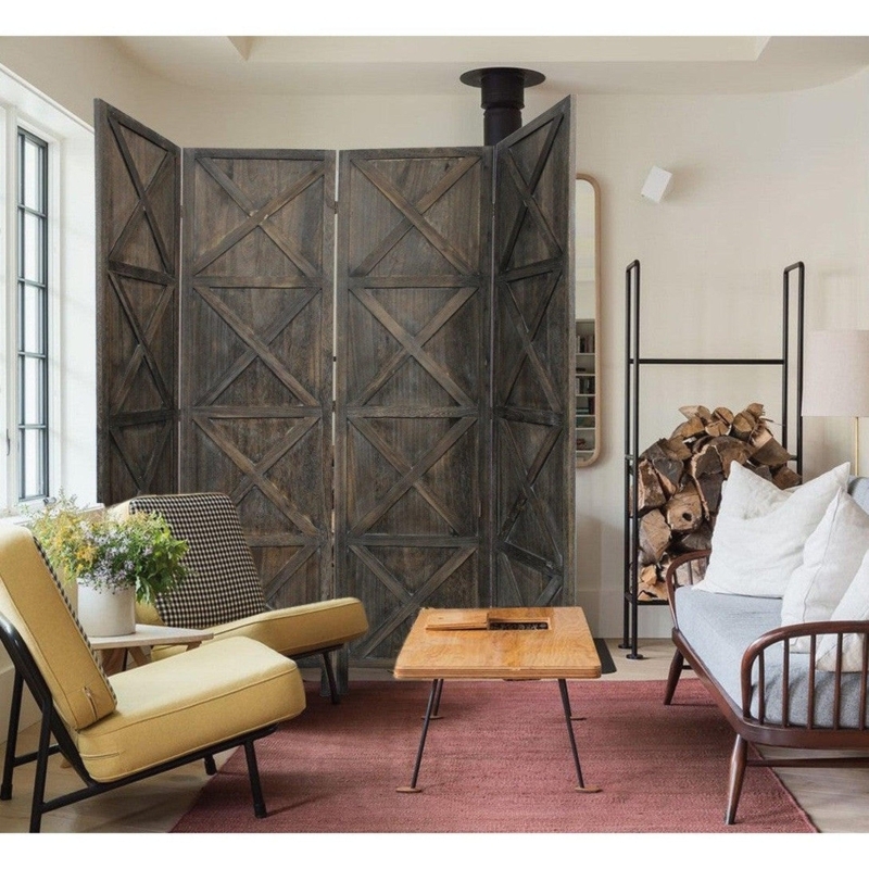 Room Divider Crossbuck Panel Distressed Wood Rustic Folding Screen