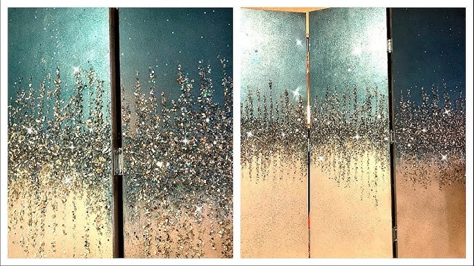 Room Divider Crushed Glass Teal Champagne Gradient Glam Screen