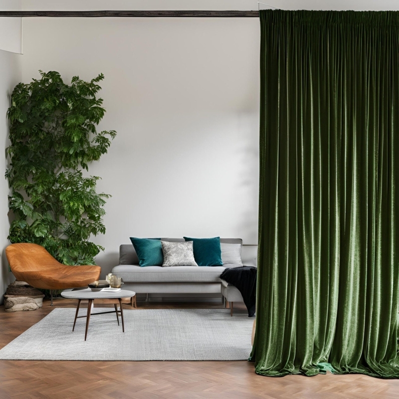 Room Divider Curtain Forest Green Velvet Floor-to-Ceiling