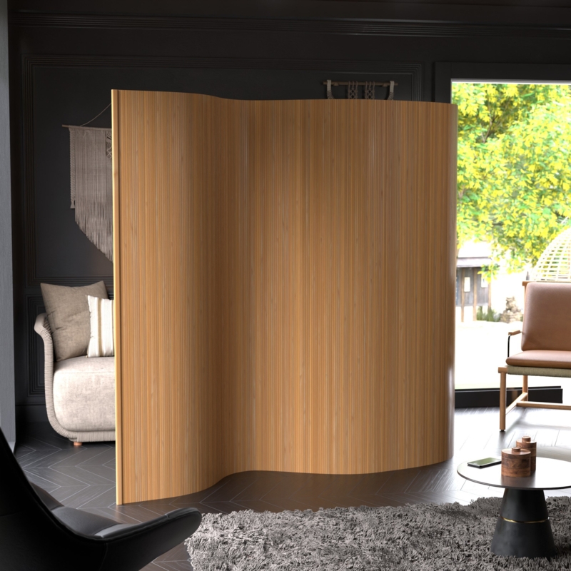 Room Divider Curved Silhouette Bamboo Appearance Ribbed Surface Organic