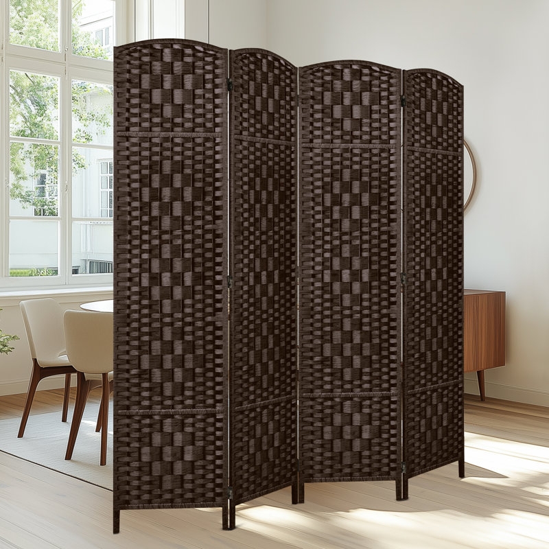 Room Divider, Dark Coffee Diamond Weave Arched Folding Screen