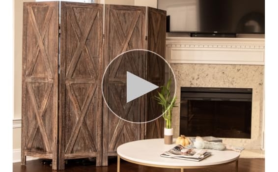 Room Divider, Decorative X Pattern Folding Screen Rustic Brown Finish