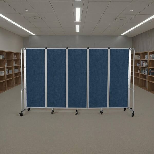 Room Divider Denim Blue Five Panel Mobile Locking Casters