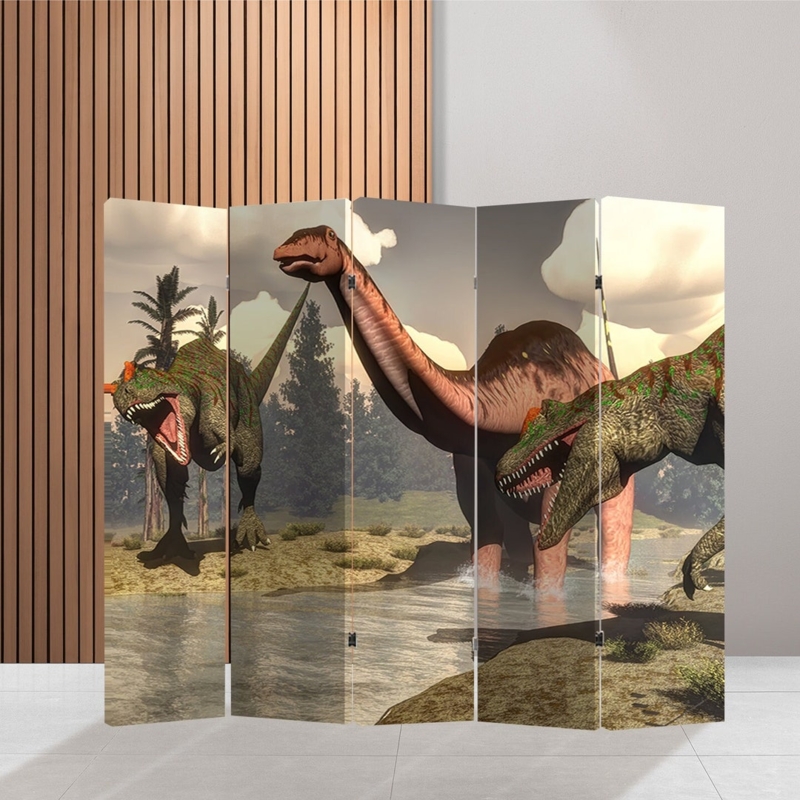 Room Divider Dinosaur Mural Four Panel Folding Canvas