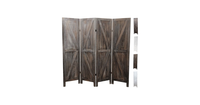 Room Divider, Distressed Brown K-Brace Barn Door Style Folding Screen