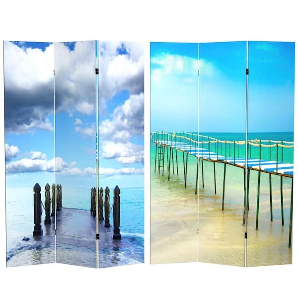 Room Divider Double Sided Coastal Pier Photographic Print Screen