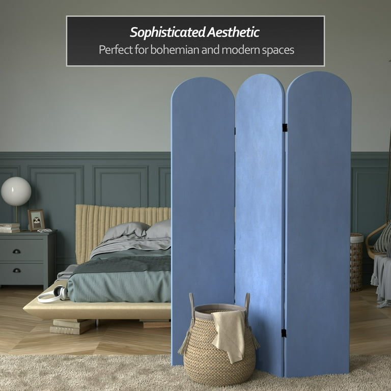 Room Divider Dusty Blue Velvet Arched Privacy Screen