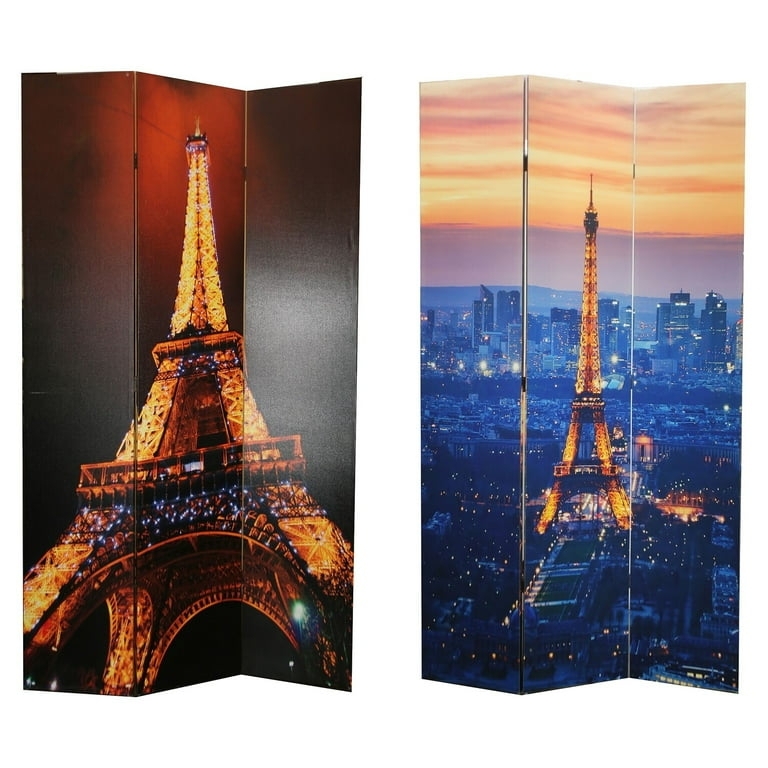 Room Divider Eiffel Tower Print Double Sided 3-Panel Folding Screen
