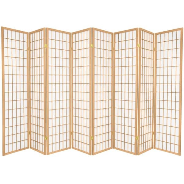 Room Divider: Eight Panel Folding Screen with Window Pane Grid Lattice
