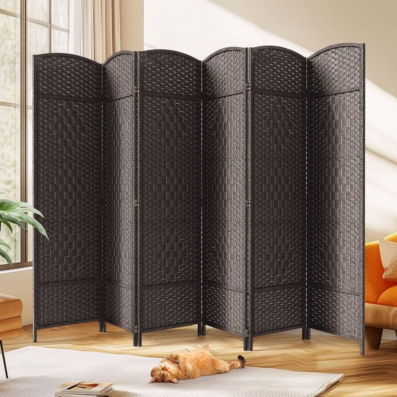 Room Divider Espresso Diamond Weave Arched Top 6-Panel Screen