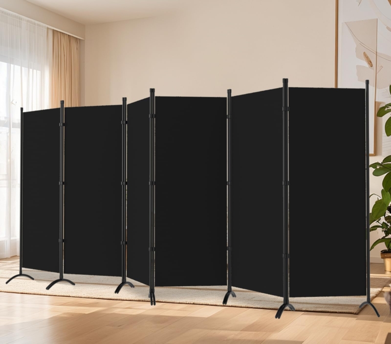 Room Divider Fabric Arched Feet Folding Privacy Screen Matte Black