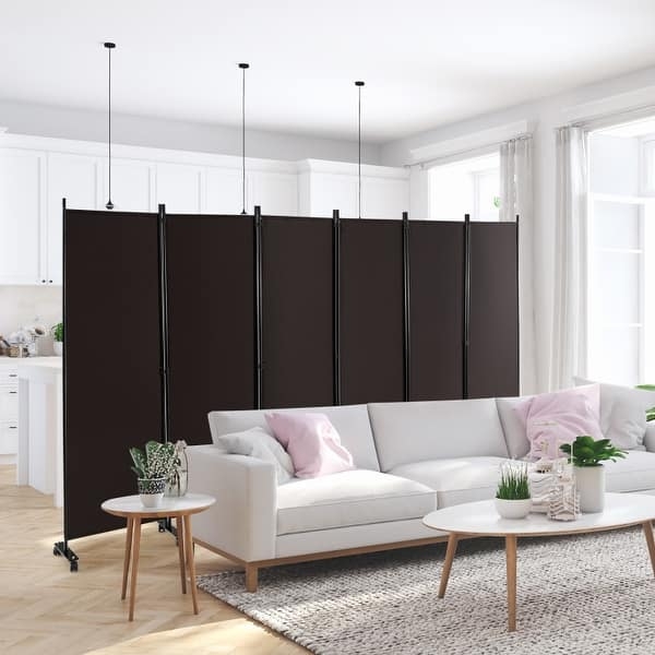 Room Divider Fabric Folding Screen Rolling Locking Casters Dark
