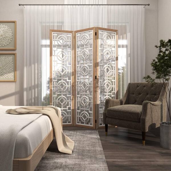 Room Divider Farmhouse Geometric Lattice Fretwork, Wood Frame Screen