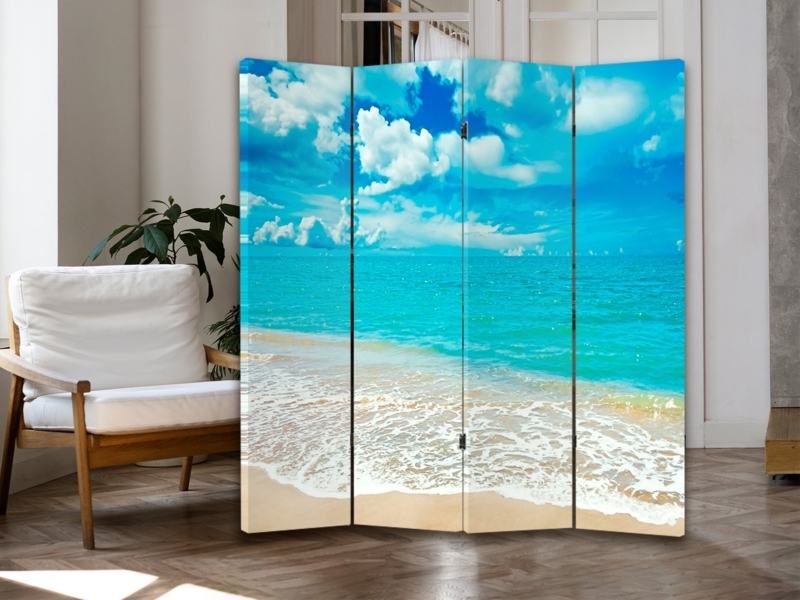 Room Divider Folding Canvas Partition Seamless Seascape Print 4 Panel