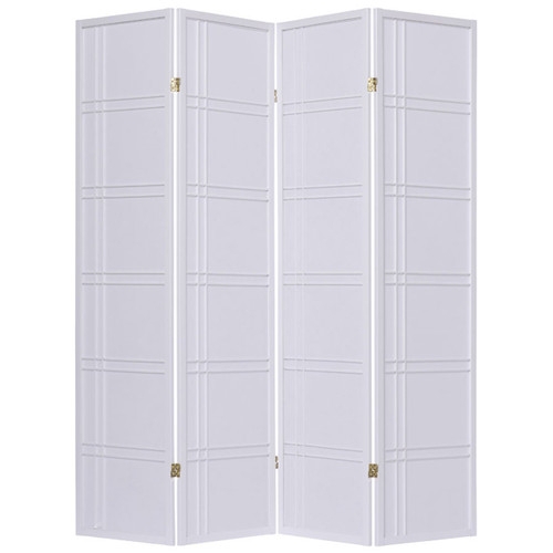Room Divider Folding Lattice Design Recessed Grid 4 Panel Screen