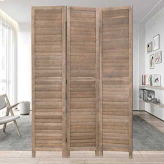 Room Divider Folding Louvered Slats, Weathered Wood Rustic Partition