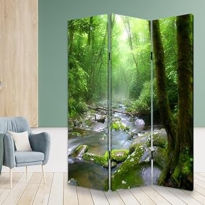 Room Divider Forest Mural Print Three Panel Folding Nature Inspired