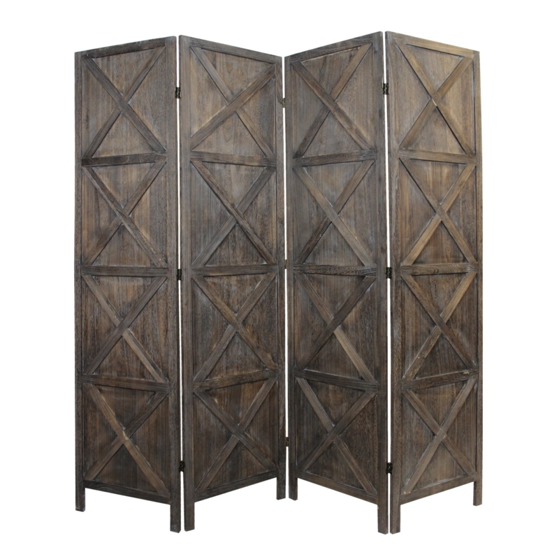 Room Divider Four Panel X Brace Distressed Wood Farmhouse Screen