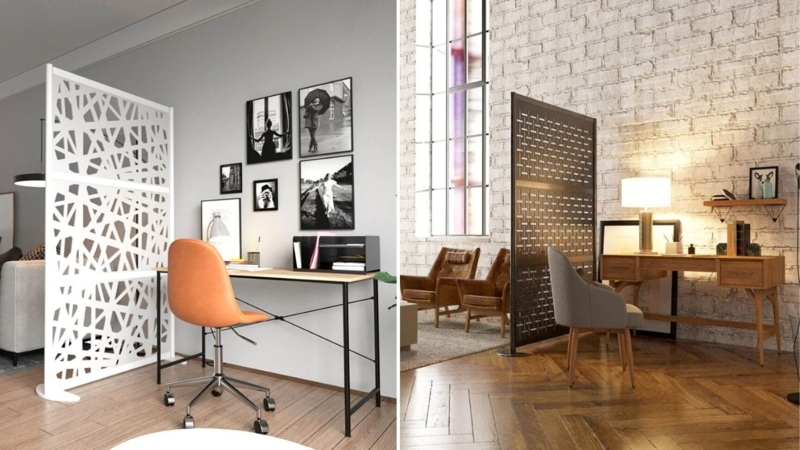 Room Divider Freestanding Office Screen, Geometric Lattice Patterns