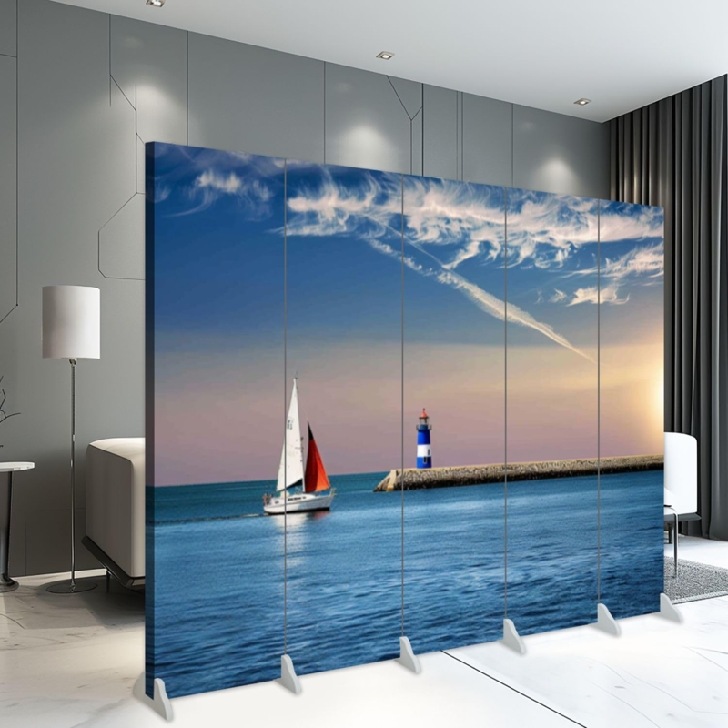 Room Divider Freestanding Seascape Privacy Wall 5 Panel Design Coastal