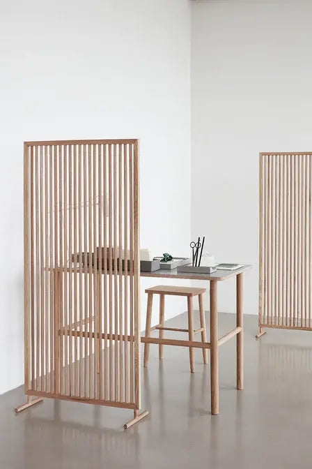 Room Divider Freestanding Wood Slat Screen, Slim Profile Scandinavian