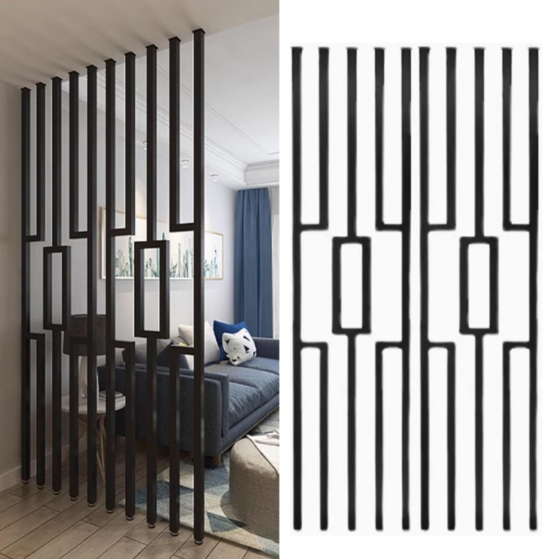 Room Divider Geometric Cutout Metal Floor to Ceiling Posts Modern