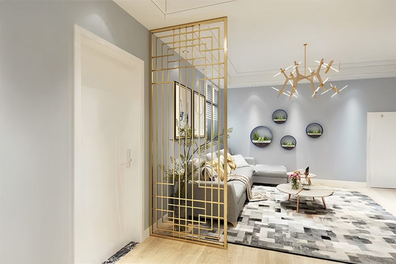 Room Divider Geometric Floor To Ceiling Metal Partition Screen