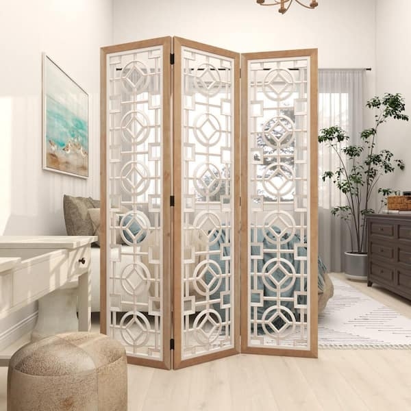 Room Divider Geometric Fretwork Two Tone Farmhouse Partition