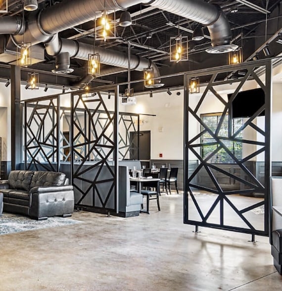 Room Divider Geometric Metal Screen Asymmetric Black Partition