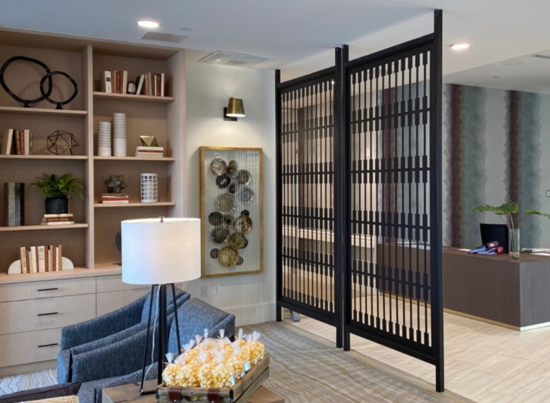 Room Divider Geometric Slatted Black Metal Architectural Partition