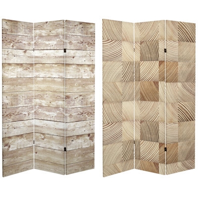 Room Divider, Geometric Wood Grain Prints 3-Panel Folding Screen