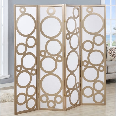 Room Divider Gold Geometric Circles White Translucent Folding Panel