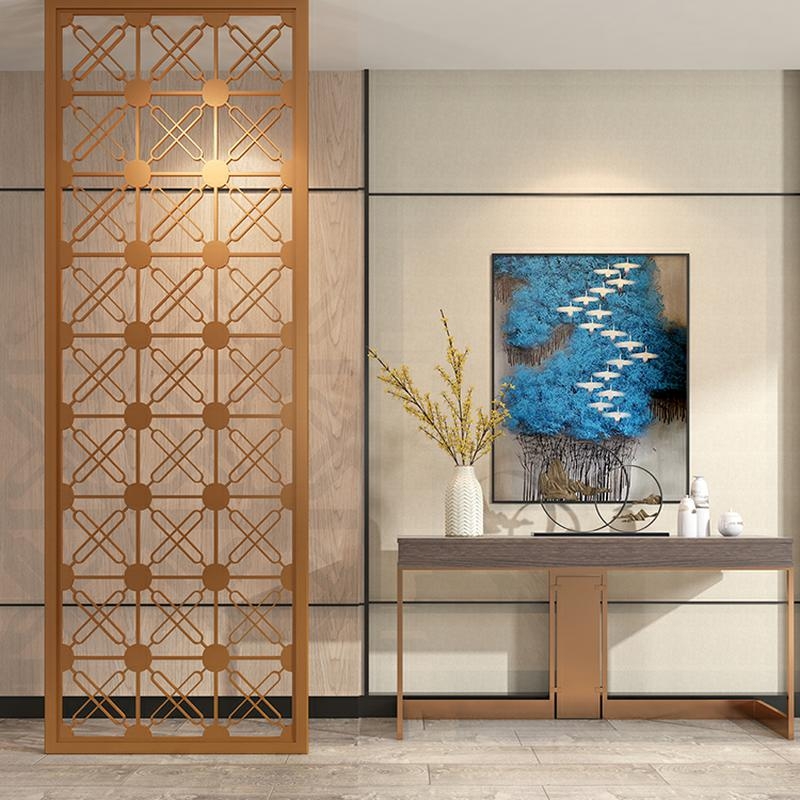 Room Divider Gold Geometric Open Lattice Floor to Ceiling Screen