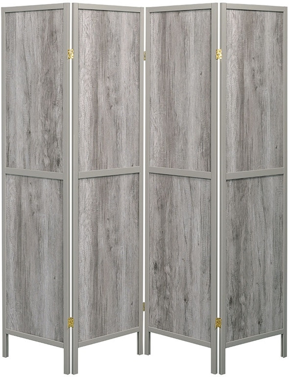 Room Divider Gold Hinges Weathered Driftwood 4-Panel Partition