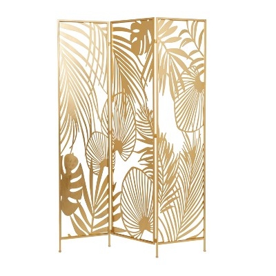 Room Divider Gold Metal Laser Cut Palm Leaves Tropical Screen