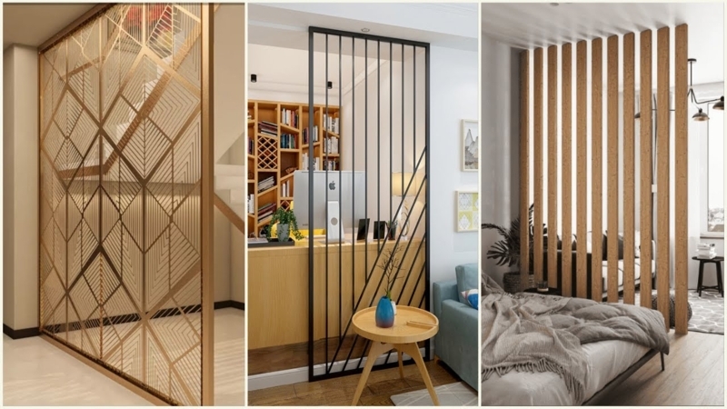 Room Divider Gold Toned Metal Geometric Screen Art Deco Partition