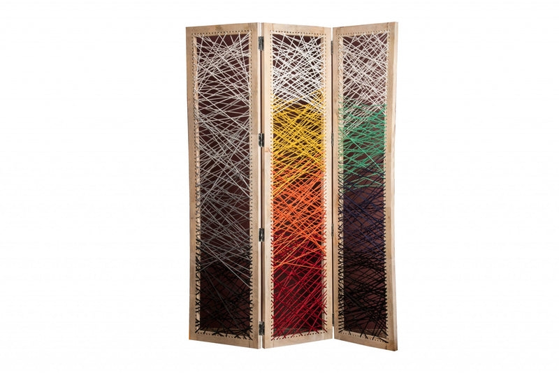 Room Divider Gradient Effect String Art Folding 3-Panel Screen Vibrant