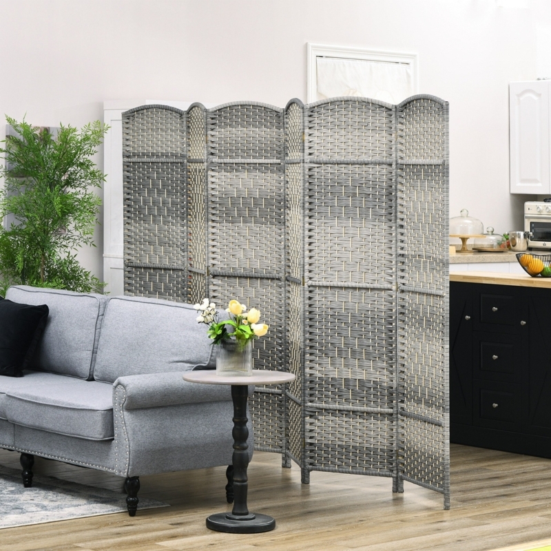Room Divider Gradient Grey Woven Arched Top Folding Partition