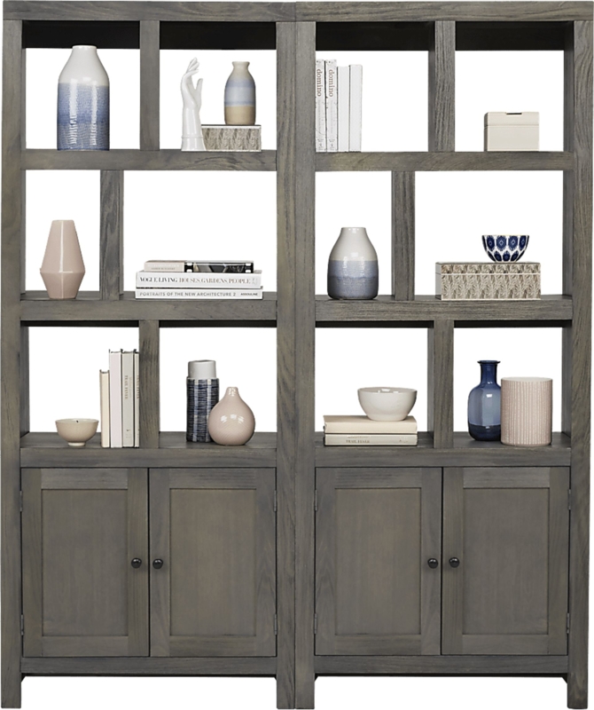 Room Divider Grey Washed Wood Cubby Shelving Cabinet Storage