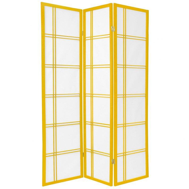 Room Divider: Honey Yellow 3-Panel Shoji Folding Screen with Lattice Grid