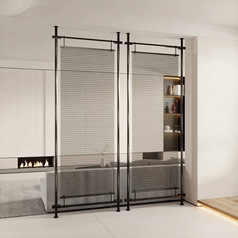 Room Divider Industrial Charcoal Woven Mesh Floor to Ceiling Screen