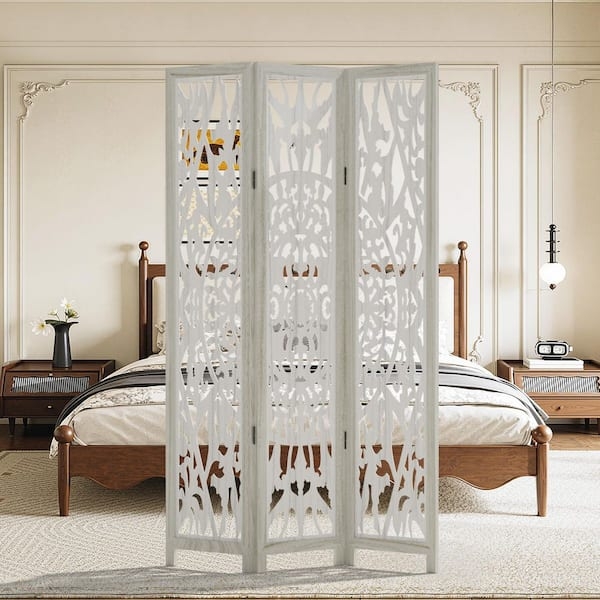 Room Divider Intricate Fretwork 3-Panel Folding Screen