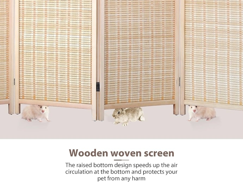 Room Divider Light Beige Woven Bamboo Style Folding Privacy Screen