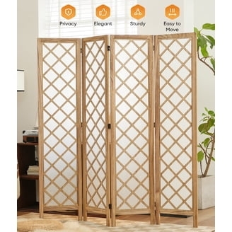 Room Divider: Light Wood 4-Panel Folding Screen featuring Diamond Lattice