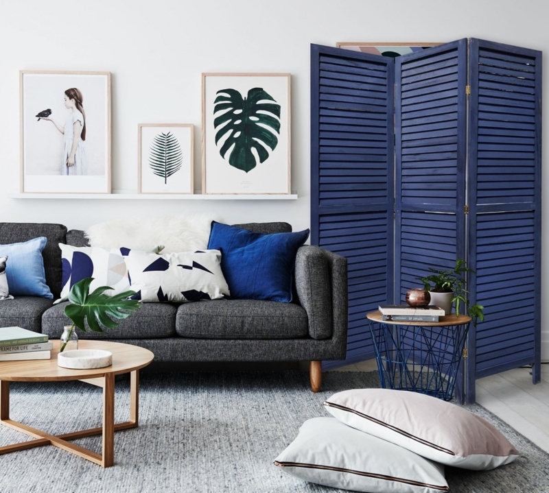 Room Divider Louvered Navy Blue Shutter Screen
