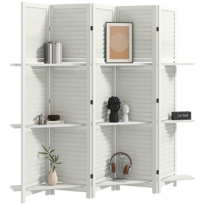 Room Divider Louvered Panels Five-Panel with Shelves